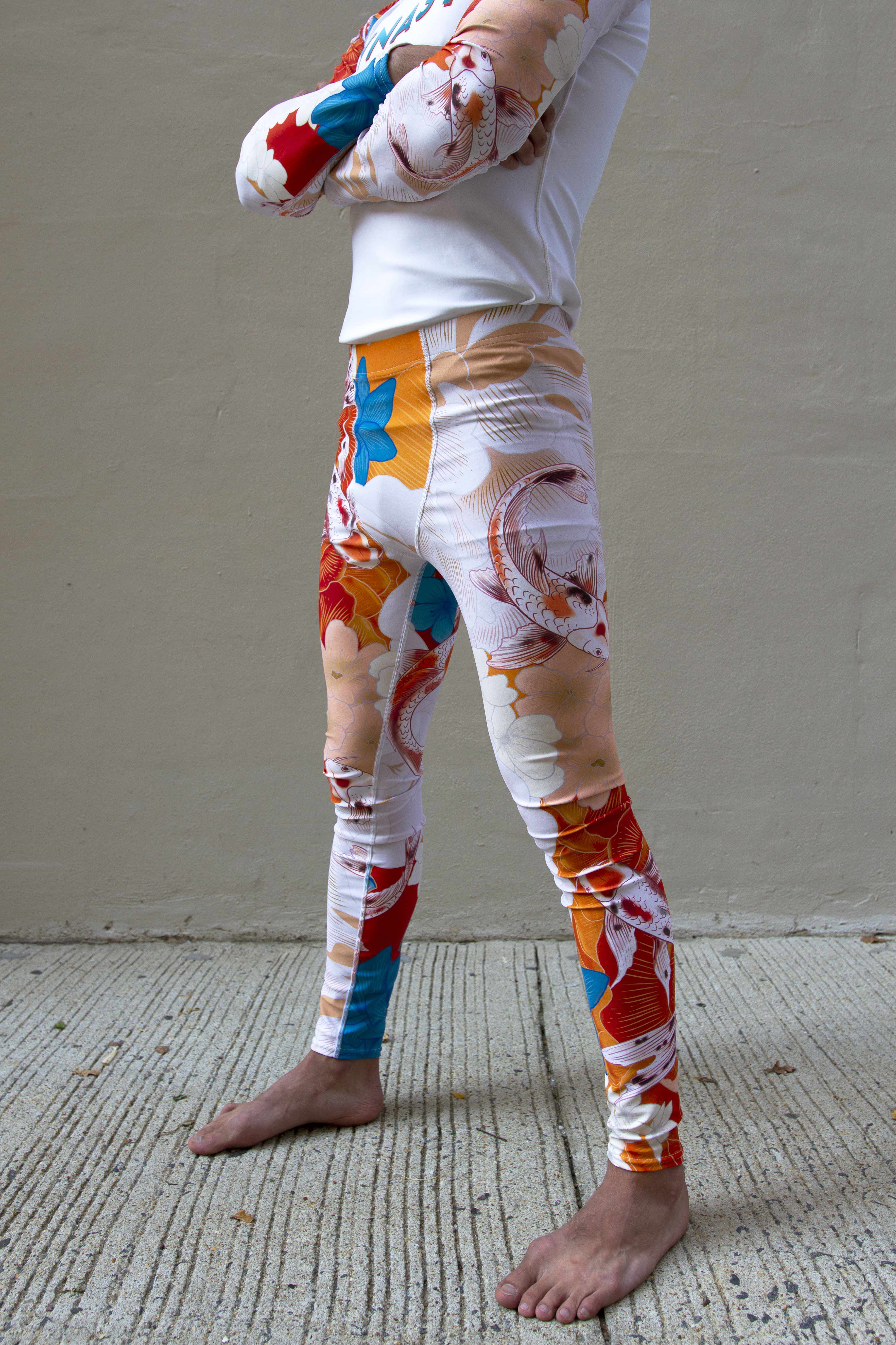 Koi Garden Grappling Spats (Teal / Orange)-Grappling Spats / Tights - Dynasty Clothing MMA