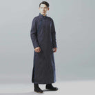 Neo Classic Pinstripe Cheongsam Navy Robe-Neo Dynasty - Dynasty Clothing MMA