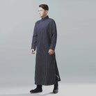 Neo Classic Pinstripe Cheongsam Navy Robe-Neo Dynasty - Dynasty Clothing MMA