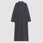 Neo Classic Pinstripe Cheongsam Navy Robe-Neo Dynasty - Dynasty Clothing MMA