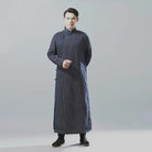 Neo Classic Pinstripe Cheongsam Navy Robe-Neo Dynasty - Dynasty Clothing MMA